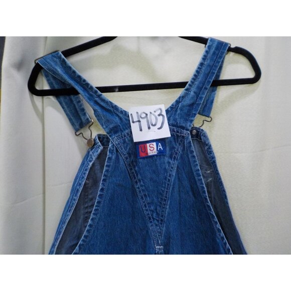 Vtg 90's USA Works 9 Pkt Bib Overalls 38x28 Blue Denim Farm Carpenter Work Wear - Picture 5 of 7